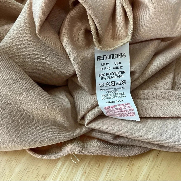 PrettyLittleThing Tan Nude Off The Shoulder Bodycon Dress Size 8 - Picture 3 of 4
